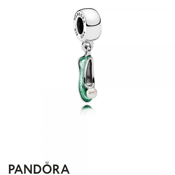 Pandora Jewellery Disney Charms Tinker Bell's Shoe Pendant Charm White Glittering Green Enamel