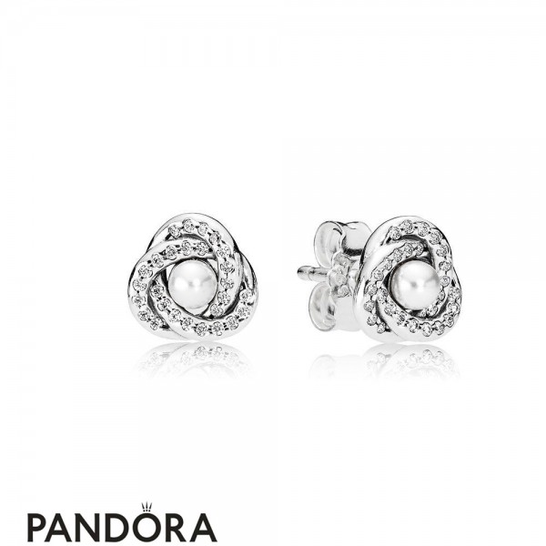 Pandora Jewellery Earrings Luminous Love Knots Stud Earrings White Crystal Pearl
