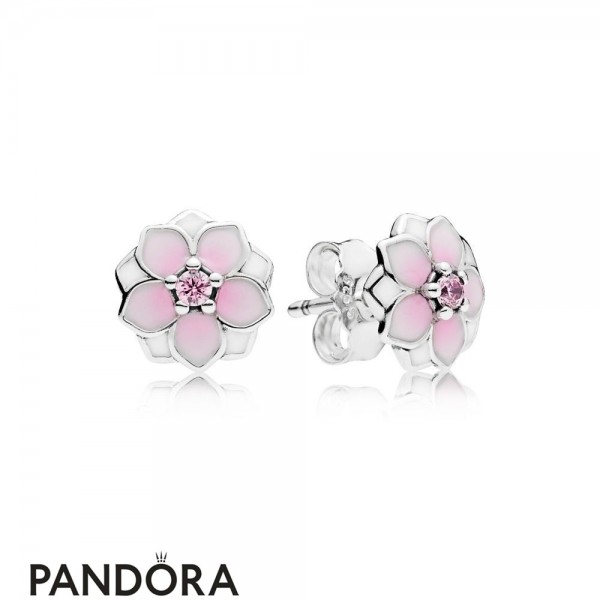 Pandora Jewellery Earrings Magnolia Bloom Stud Earrings Pale Cerise Enamel Pink Cz
