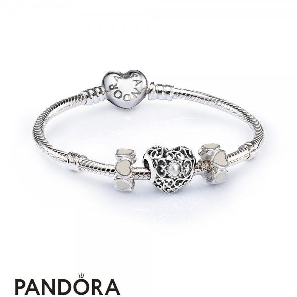 Women's Pandora Jewellery April Signature Heart Birthstone Charm Bracelet Set