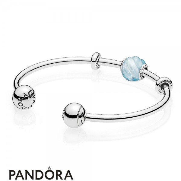 Women's Pandora Jewellery Blue Ripples Open Bangle Gift Set