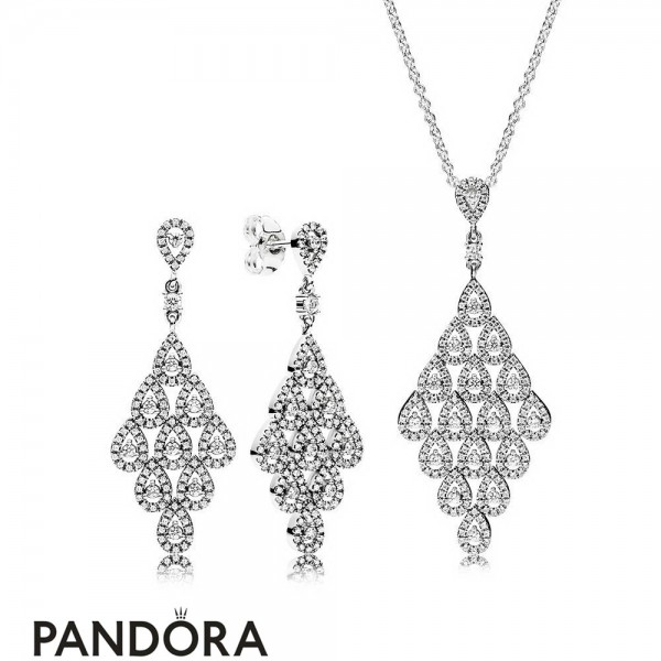 Women's Pandora Jewellery Cascading Glamour Necklace And Earrings Gift Set