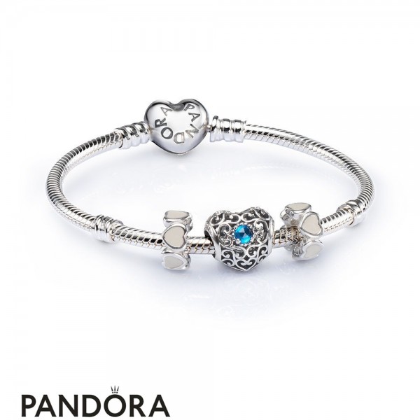Women's Pandora Jewellery December Signature Heart Birthstone Charm Bracelet Set