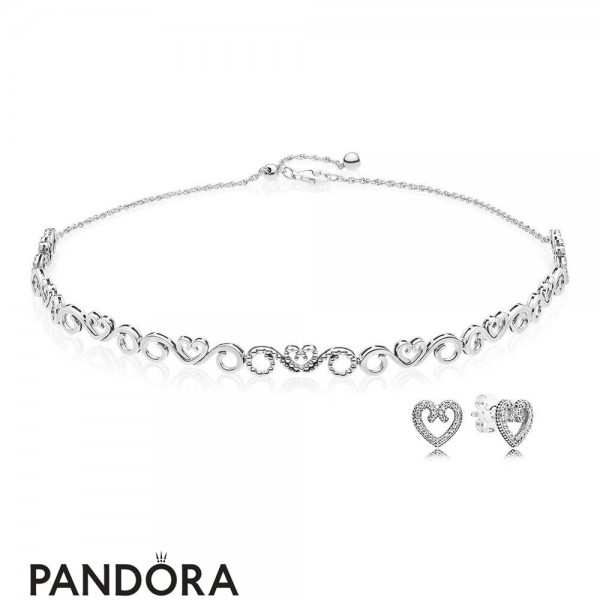 Women's Pandora Jewellery Heart Swirls Choker And Earring Set