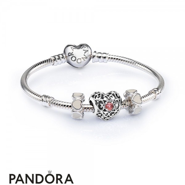 Women's Pandora Jewellery January Signature Heart Birthstone Charm Bracelet Set