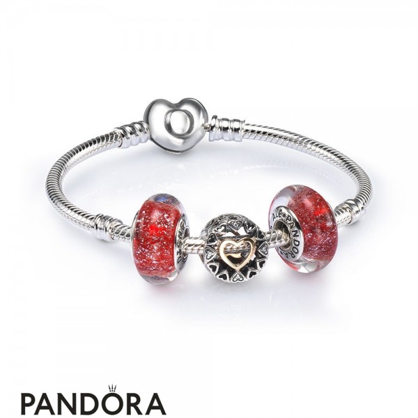 Women's Pandora Jewellery Loving Circle Openwork Charm Bracelet Set