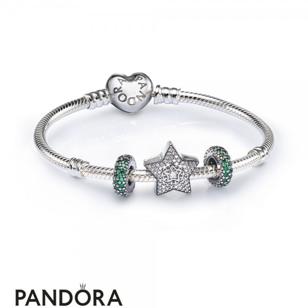 Women's Pandora Jewellery Pave Wishing Star Charm Bracelet Set