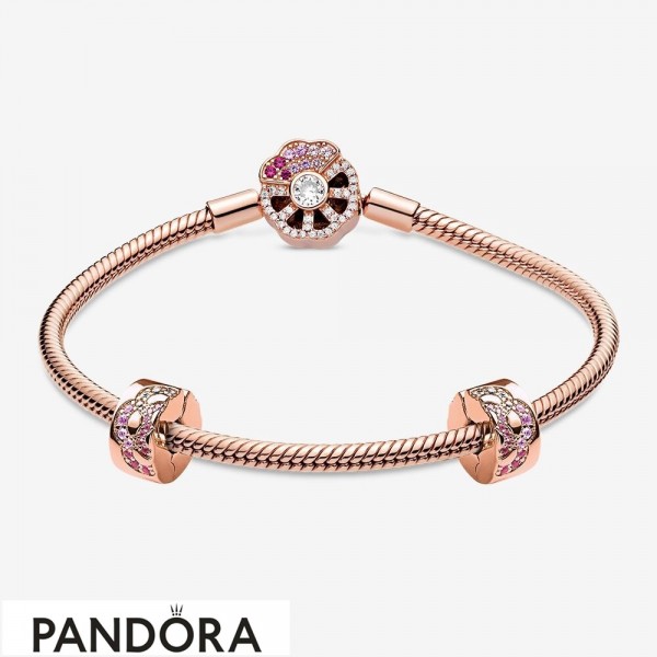 Women's Pandora Jewellery Pink Fan Clasp Bracelet Set