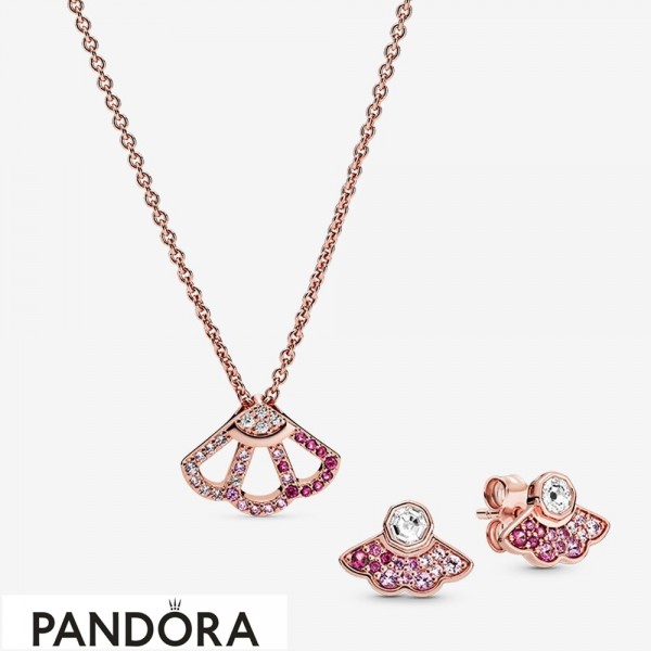 Women's Pandora Jewellery Pink Fan Collier Necklace & Earring Set