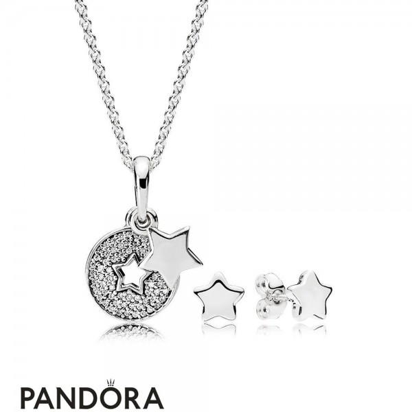Women's Pandora Jewellery Shining Stars Necklace And Earrings Gift Set