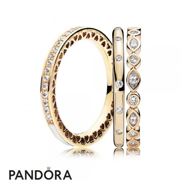 Women's Pandora Jewellery Sparkling Brilliance 14Ct Gold Ring Stack