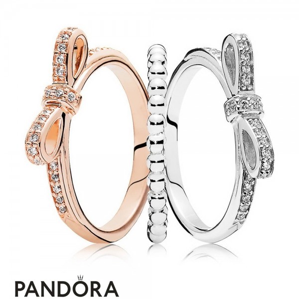 Women's Pandora Jewellery Two Tone Bow Ring Stack