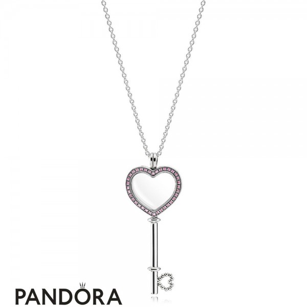 Women's Pandora Jewellery Large Floating Locket Heart Key Sapphire Crystal Fancy Fuchsia Pink