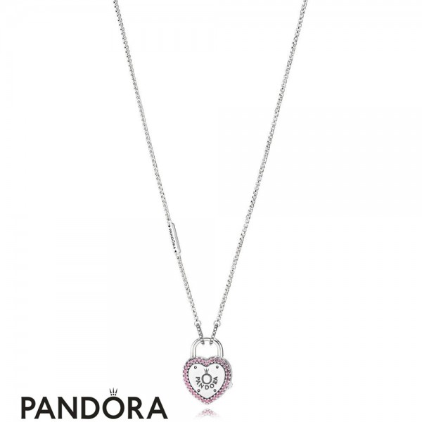 Women's Pandora Jewellery Lock Your Promise Necklace Fancy Fuchsia Pink