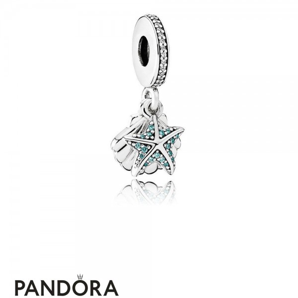 Pandora Jewellery Pendants Tropical Starfish Sea Shell Pendant Charm Frosty Mint Clear
