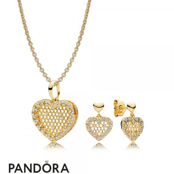 Pandora Jewellery Shine Honeycomb Lace Necklace And Earring Set